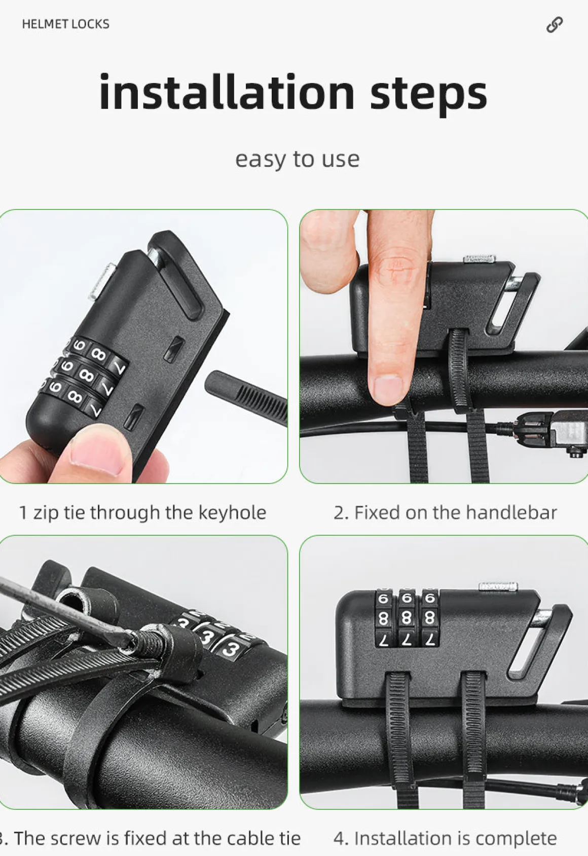 ROCKBROS 1.5M Portable Bicycle Cable Lock - Combination Helmet Lock