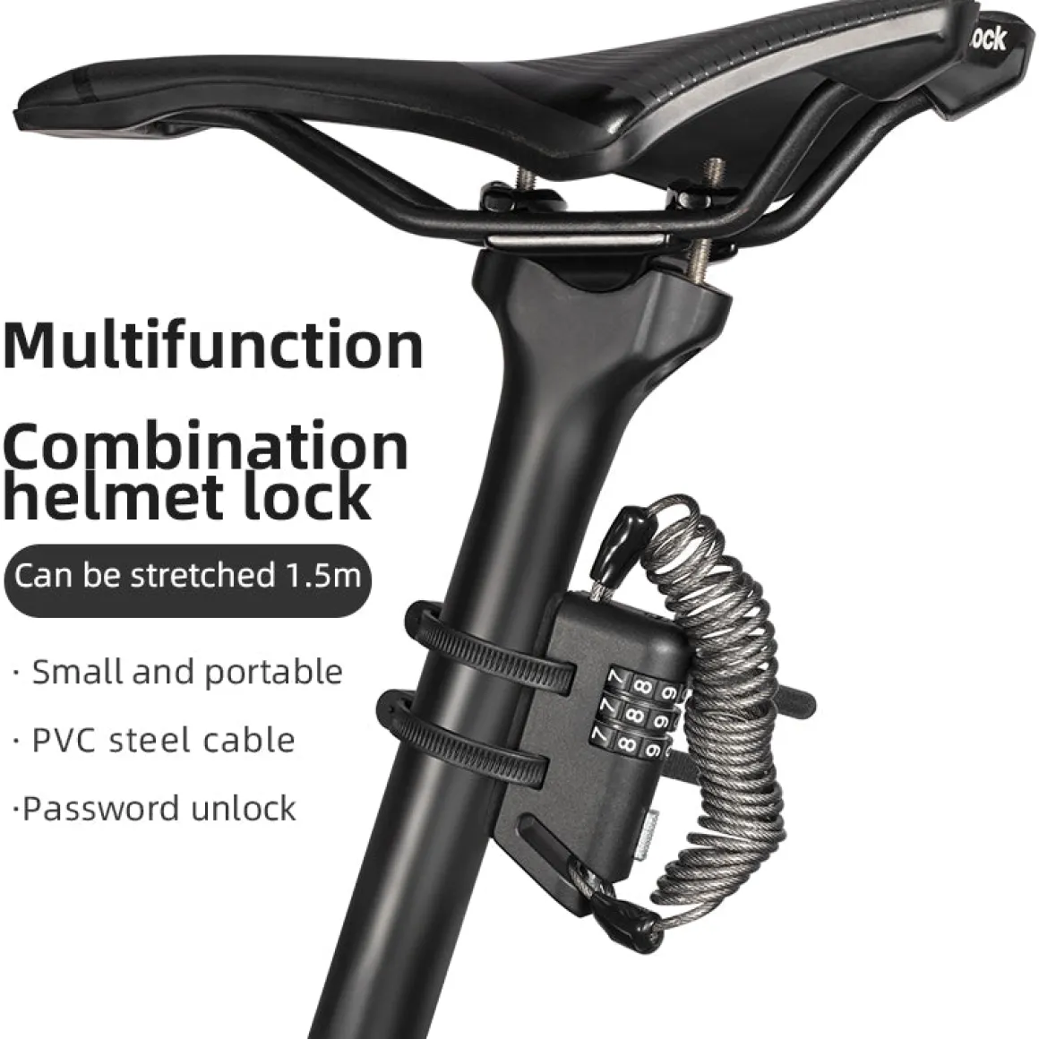 ROCKBROS 1.5M Portable Bicycle Cable Lock - Combination Helmet Lock