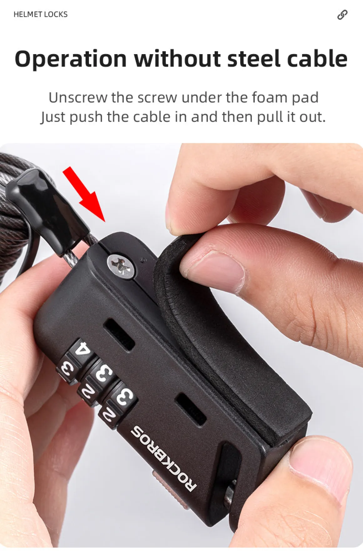 ROCKBROS 1.5M Portable Bicycle Cable Lock - Combination Helmet Lock