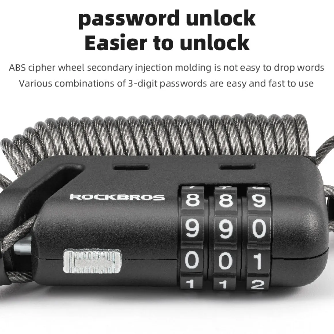 ROCKBROS 1.5M Portable Bicycle Cable Lock - Combination Helmet Lock