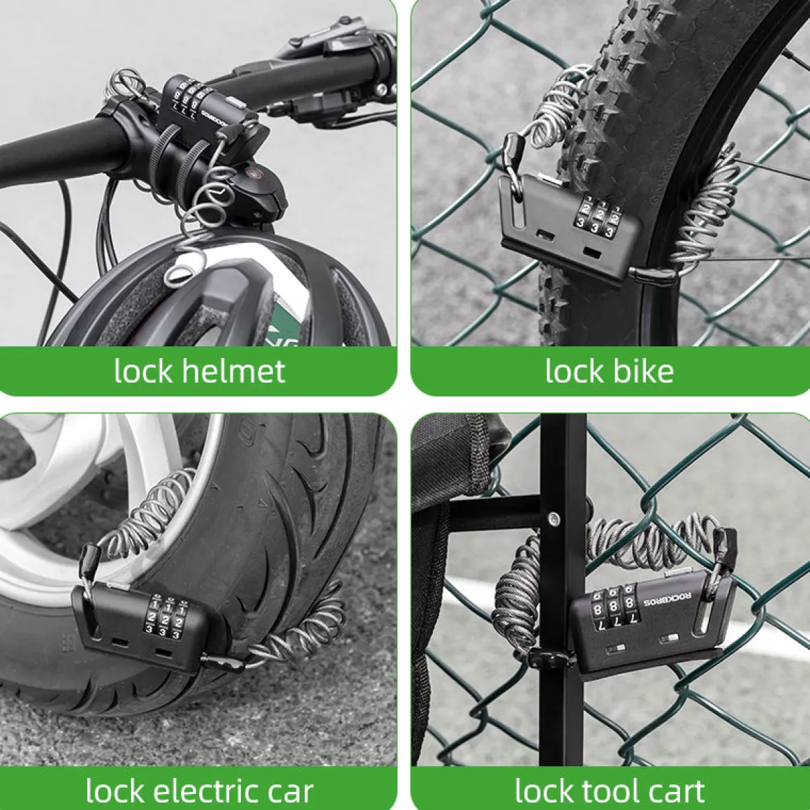 ROCKBROS 1.5M Portable Bicycle Cable Lock - Combination Helmet Lock