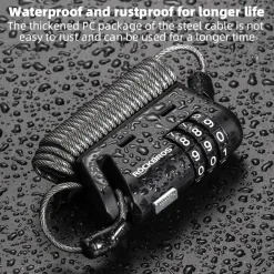 ROCKBROS 1.5M Portable Bicycle Cable Lock - Combination Helmet Lock