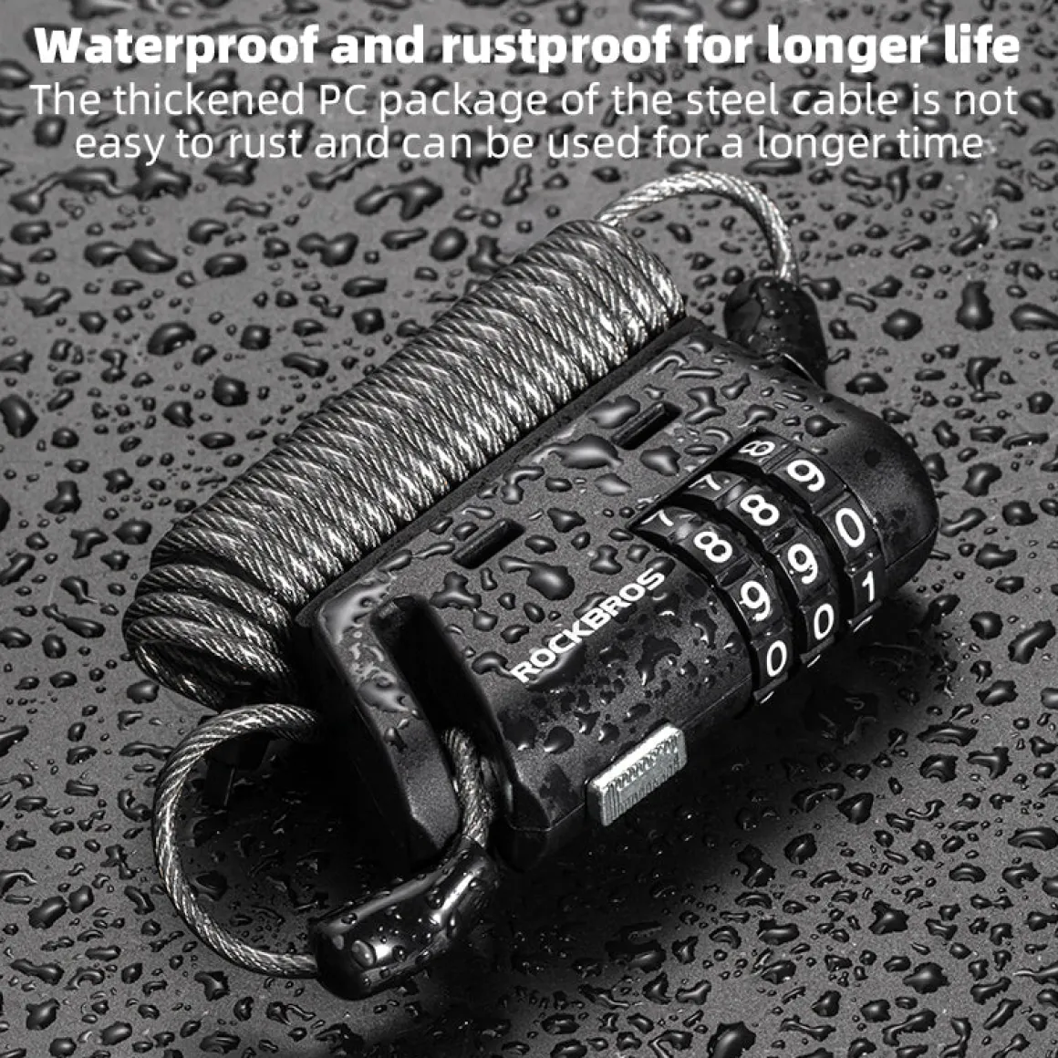 ROCKBROS 1.5M Portable Bicycle Cable Lock - Combination Helmet Lock