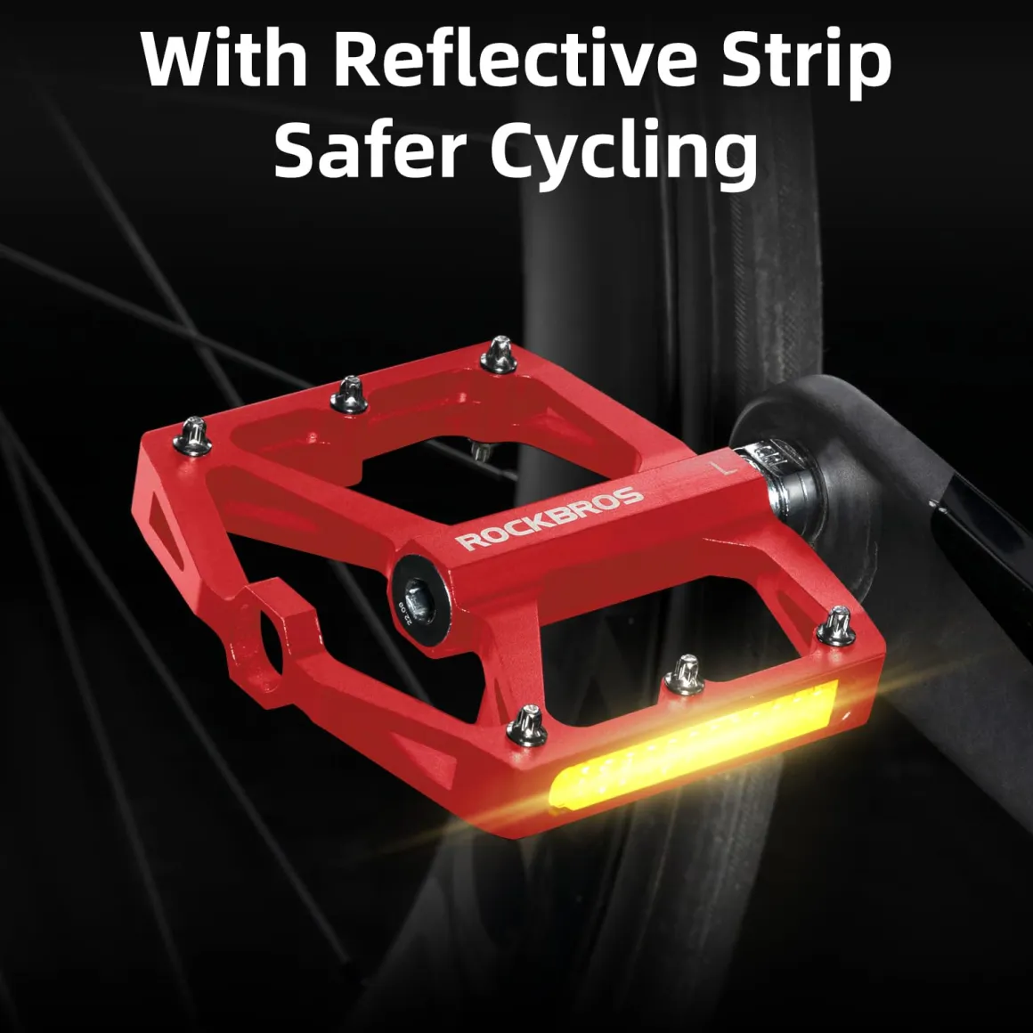 ROCKBROS MTB Reflective Aluminum Pedals 9/16" Sealed Bearing Lightweight