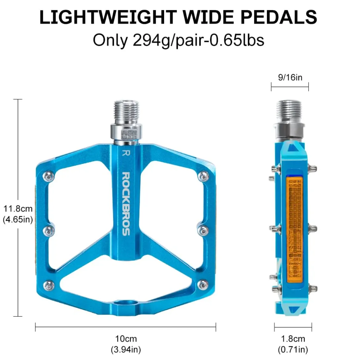 ROCKBROS MTB Reflective Aluminum Pedals 9/16" Sealed Bearing Lightweight