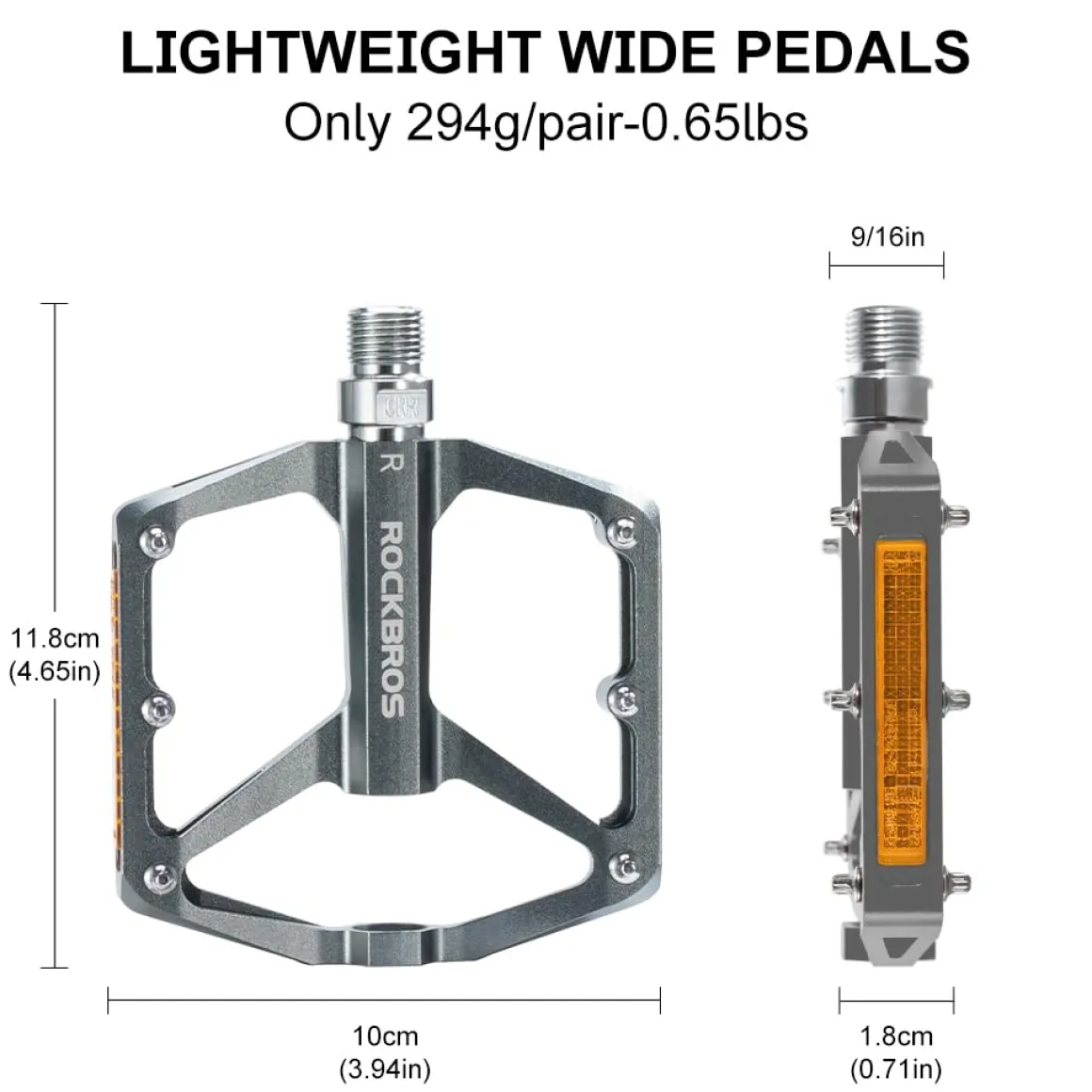 ROCKBROS MTB Reflective Aluminum Pedals 9/16" Sealed Bearing Lightweight