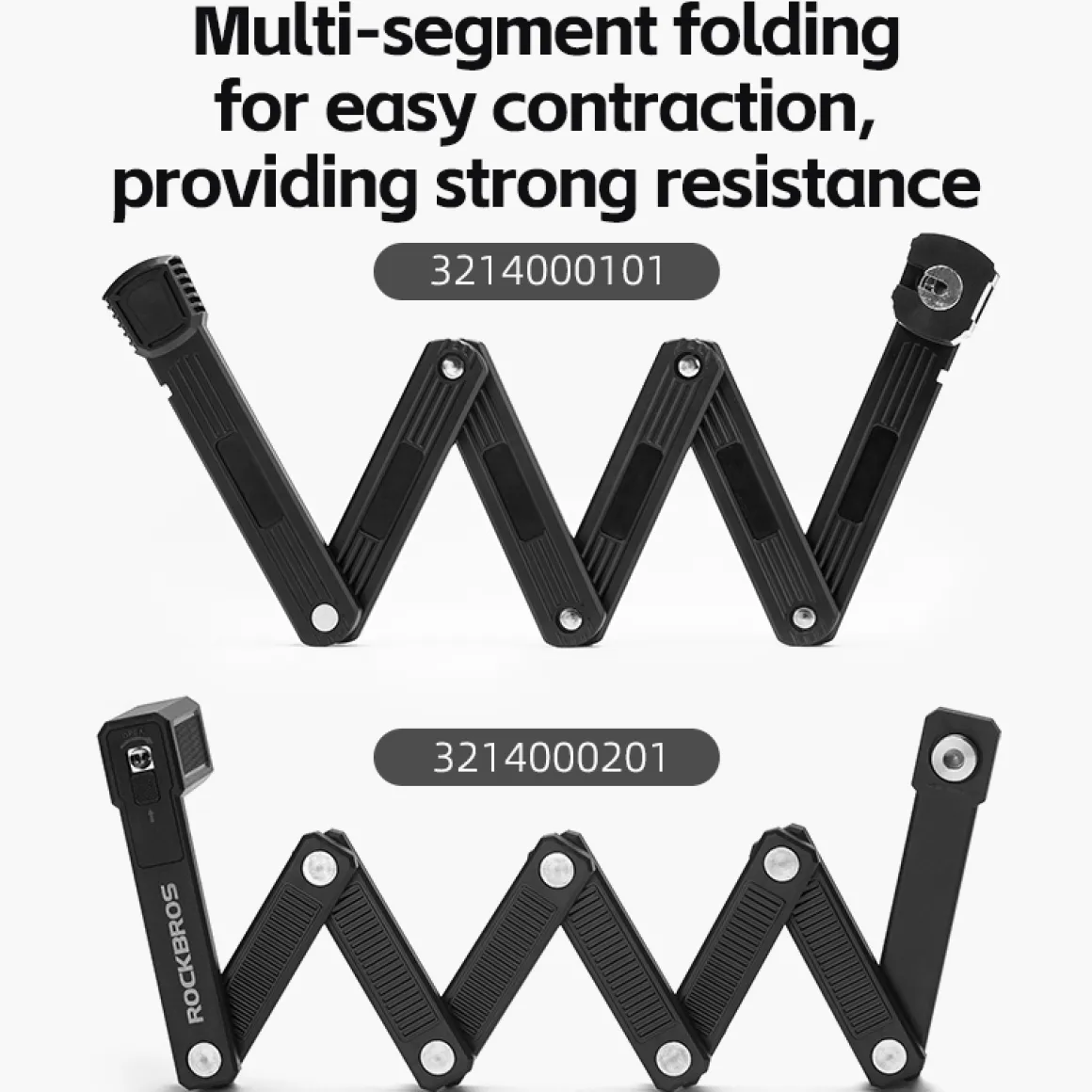 ROCKBROS MTB Road Bike Lock Key Folding Lock E-Bike Motorcycle Steel Lock Portable Antirust Anti-theft