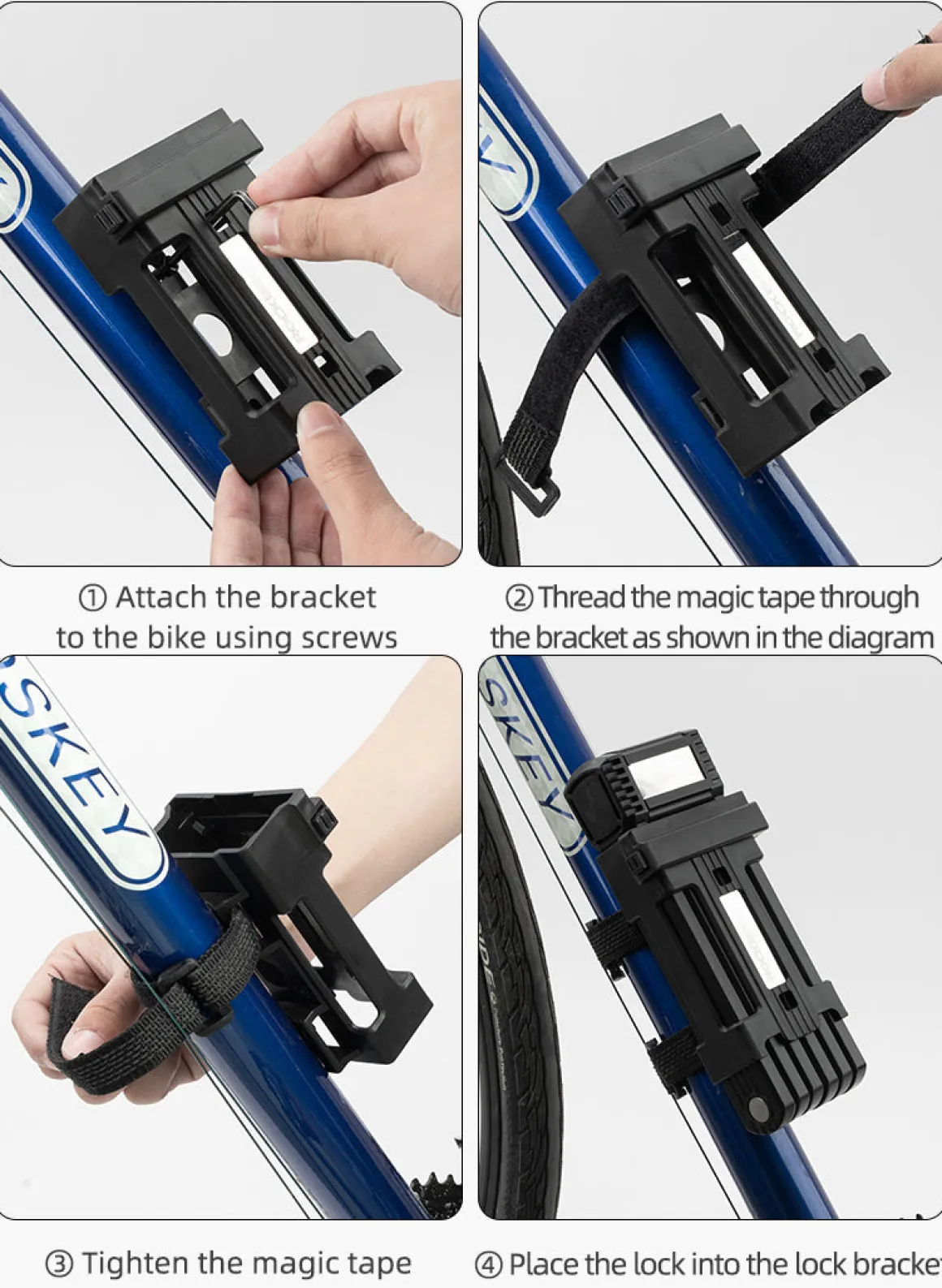 ROCKBROS MTB Road Bike Lock Key Folding Lock E-Bike Motorcycle Steel Lock Portable Antirust Anti-theft