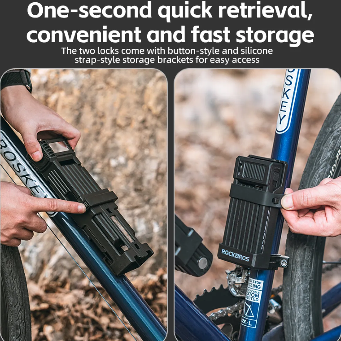 ROCKBROS MTB Road Bike Lock Key Folding Lock E-Bike Motorcycle Steel Lock Portable Antirust Anti-theft