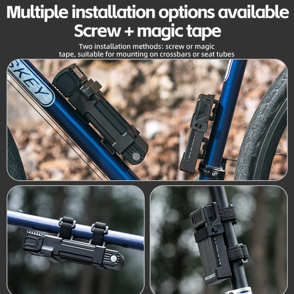 ROCKBROS MTB Road Bike Lock Key Folding Lock E-Bike Motorcycle Steel Lock Portable Antirust Anti-theft