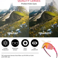 ROCKBROS Polarized Youth Kids UV400 Cycling Sports Sunglasses for Boys Girls Age 8-14