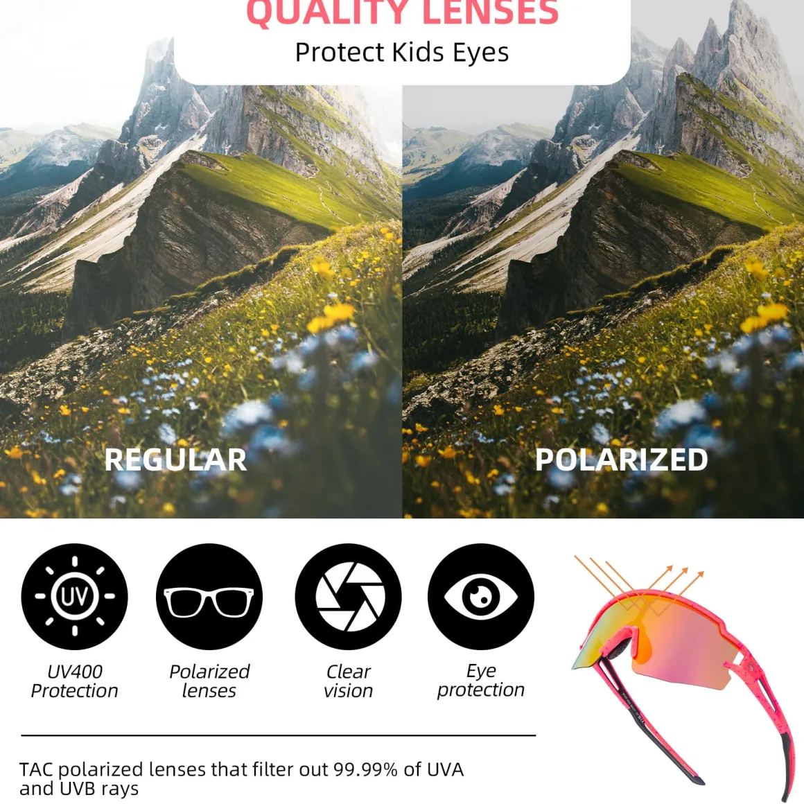 ROCKBROS Polarized Youth Kids UV400 Cycling Sports Sunglasses for Boys Girls Age 8-14
