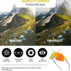 ROCKBROS Polarized Youth Kids UV400 Cycling Sports Sunglasses for Boys Girls Age 8-14