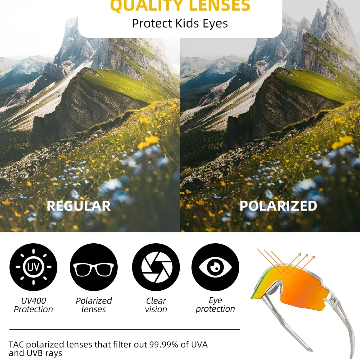 ROCKBROS Polarized Youth Kids UV400 Cycling Sports Sunglasses for Boys Girls Age 8-14
