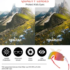 ROCKBROS Polarized Youth Kids UV400 Cycling Sports Sunglasses for Boys Girls Age 8-14