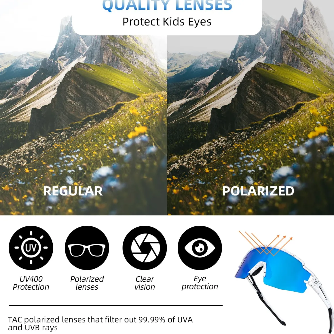 ROCKBROS Polarized Youth Kids UV400 Cycling Sports Sunglasses for Boys Girls Age 8-14