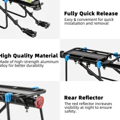 ROCKBROS Quick Release Rear Bike Rack, Aluminum Alloy Cargo Rack for Mountain Bikes