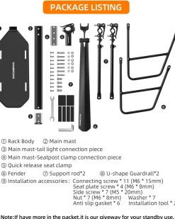 ROCKBROS Quick Release Rear Bike Cargo Rack, Adjustable for 26”-29” Mountain Bikes
