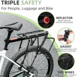 ROCKBROS Quick Release Rear Bike Cargo Rack, 55LB Capacity for 26”-29” MTB E-Bikes
