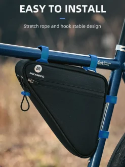 ROCKBROS Reflective Bike Frame Bag with Mesh Side Pockets, 1.5L