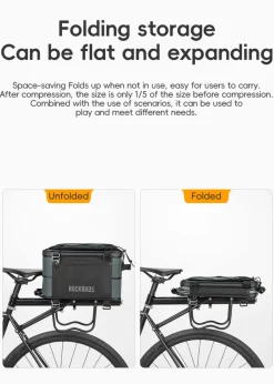 ROCKBROS Road to Sky Foldable Trunk Bag – 16.8L Expandable Bike Rack Bag