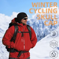 ROCKBROS Skull Cap Men's Winter Cycling Cap Windproof Warm Fleece Thermal Hat Helmet Liner Caps Black for Hiking Skiing Riding