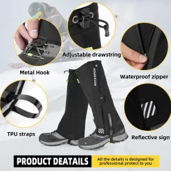 ROCKBROS Snow Boot Leg Gaiters, Waterproof Hiking Gaiters for Winter Sports and Snow Shoes