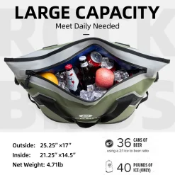 ROCKBROS Soft Cooler Insulated Leak Proof Cooler Bag Portable 36 Can