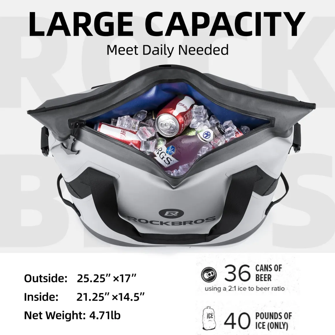 ROCKBROS Soft Cooler Insulated Leak Proof Cooler Bag Portable 36 Can