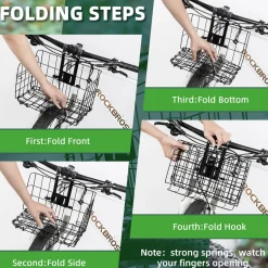 ROCKBROS Sturdy Folding Bike Basket Easy Install for Scooter, Mountain Bike Beach Cruiser