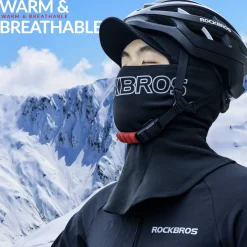 ROCKBROS Thermal Black Ski Mask with Brim Windproof Winter Balaclava for Men