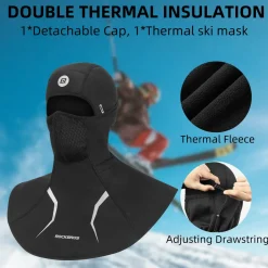 ROCKBROS Thermal Ski Mask, Windproof Fleece Balaclava for Cold Weather, Ski Face Mask for Men