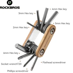 ROCKBROS Titanium-Plated 8-in-1 Wood Handle Multi-function Tool