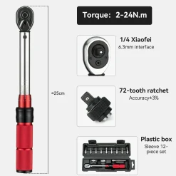 ROCKBROS 1/4 Torque 2–24Nm Micrometer Click Torque Wrench, 72-Tooth Gear Professional Precision ±3%High Accuracy