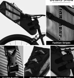 ROCKBROS Waterproof Bikepacking Saddle Bag 14L Adjustable Capacity Easy Install