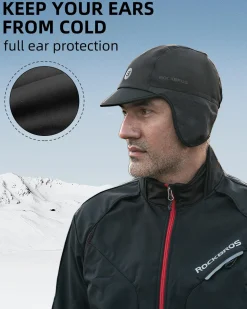 ROCKBROS Winter Cycling Caps for Men Women Windproof Hat with Sun Visor Under Helmet Liner