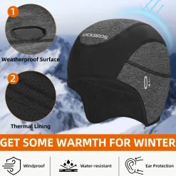 ROCKBROS Winter Cycling Caps for Men Women Windproof Hat with Sun Visor Under Helmet Liner