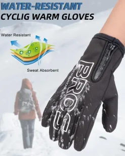 ROCKBROS Winter Cycling Gloves, Water-Resistant, Touch Screen, Anti-Slip Full Finger Gloves