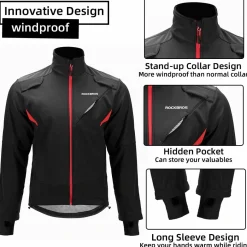 ROCKBROS Winter Cycling Jacket Thermal Fleece Windproof Jacket Running Biking Hiking