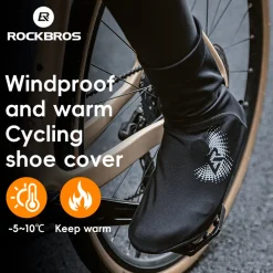 ROCKBROS Winter Cycling Shoe Covers, Thermal Windproof, Water-Resistant Overshoes