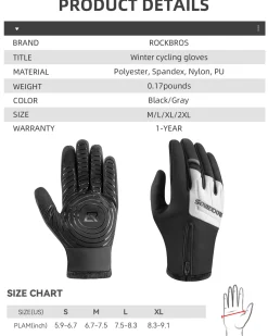 ROCKBROS Winter Cycling Thermal Running Ski Touchscreen Snow Gloves for Outdoor Sports