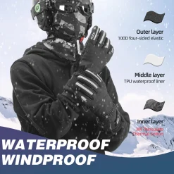 ROCKBROS Winter Ski Gloves Waterproof 3M Thinsulate Touch Screen Thermal Gloves for Men Women