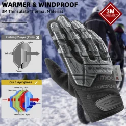 ROCKBROS Winter Touchscreen Motorcycle Gloves with Palm Padding & Knuckle Protection