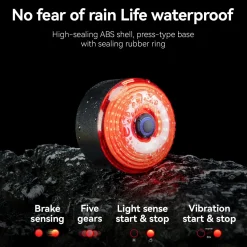 Waterproof Bicycle Tail Bag with Smart Light 0.8L